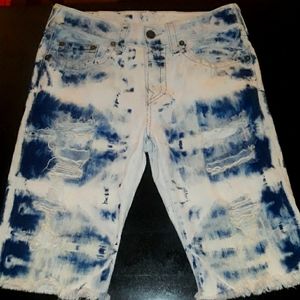 True Religion Frayed Cut Denim Board Style Shorts